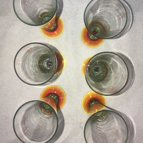 Tall drinking glasses with green on bottom set of 6 - Picture 9 of 11